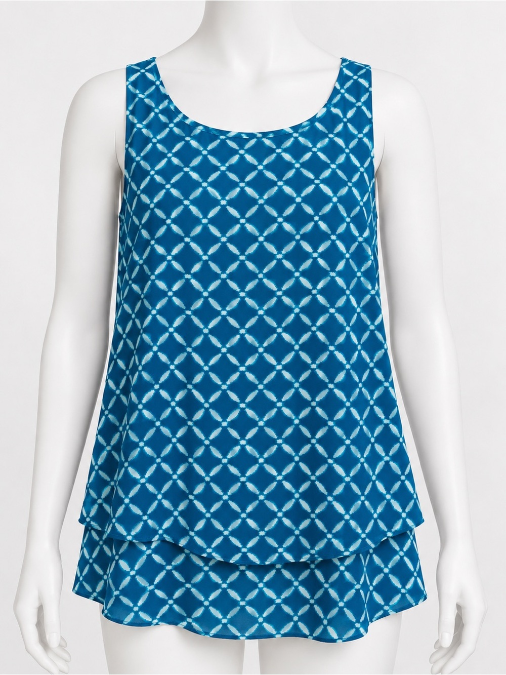 Worthington Blue Geometric Layered Swim Tankini Top